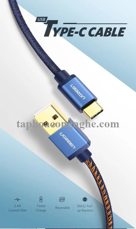 Ugreen 40343 0.5M màu Xanh Cáp sạc USB TypeC cao cấp US250 30040343